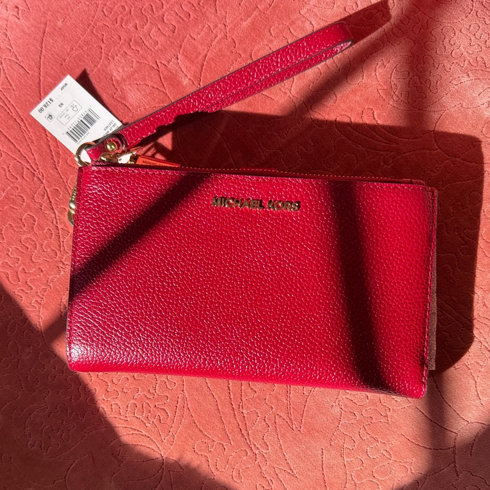 Michael Kors Red Pebbled Leather Clutch Wristlet